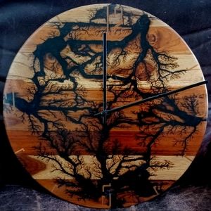 Fractal Burnt Teak Clock